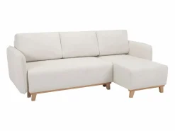 Outlet Sofá cama chaise longue reversible 3-4 plazas de tejido efecto aterciopelado texturizado y madera clara ROMANE Sofá - 4 Plazas|Sofá De Tela