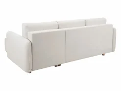 Outlet Sofá cama chaise longue reversible 3-4 plazas de tejido efecto aterciopelado texturizado y madera clara ROMANE Sofá - 4 Plazas|Sofá De Tela