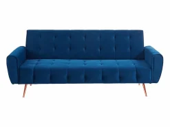 Vente-unique Sofá cama clic-clac de 3 plazas de terciopelo azul POLANI