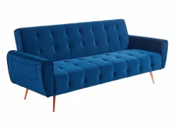 Vente-unique Sofá cama clic-clac de 3 plazas de terciopelo azul POLANI