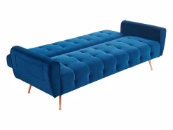 Vente-unique Sofá cama clic-clac de 3 plazas de terciopelo azul POLANI