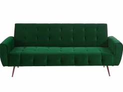 Hot Vente-unique Sofá cama clic-clac de 3 plazas de terciopelo verde POLANI Verde pino