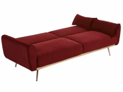 Sale Vente-unique Sofá cama clic-clac de 3 plazas de terciopelo rojo LAUNEI Granate