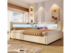 ModernLuxe Sofá cama con almacenamiento 140 x 200 cm - con puerto USB Type-C - con iluminación LED - ​ (colchón no incluido)