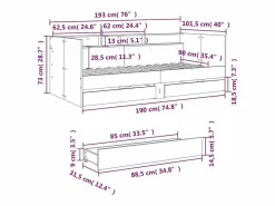 Sale Sofá cama con cajones sin colchón roble Sonoma 90x190 cm Cama Con Almacenaje|Cama Adulto