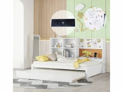 Online Sofá cama con cama nido - 90x200 cm - con tablero de dibujo y compartimentos de almacenamiento - Blanco Cama Nido