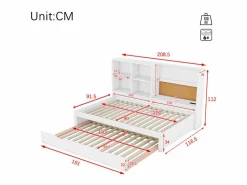 Online Sofá cama con cama nido - 90x200 cm - con tablero de dibujo y compartimentos de almacenamiento - Blanco Cama Nido