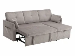 Clearance Sofá cama con chaiselongue intercambiable y bolsillos laterales cojines incluidos diseño moderno pana para salón(Sin colchón) Gris claro