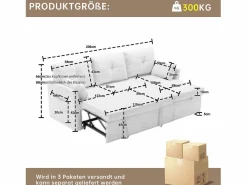 Clearance Sofá cama con chaiselongue intercambiable y bolsillos laterales cojines incluidos diseño moderno pana para salón(Sin colchón) Gris claro