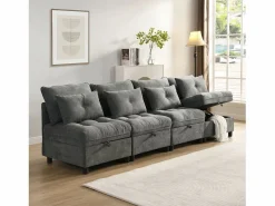 Clearance Sofá cama con chaiselongue intercambiable y bolsillos laterales cojines incluidos diseño moderno pana para salón(Sin colchón) Gris claro