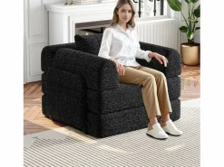 Best Sofá cama convertible - Individual - Tela de chenilla negra Sillón Cama