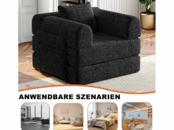 Best Sofá cama convertible - Individual - Tela de chenilla negra Sillón Cama
