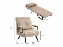 Sofá cama convertible, 2 plazas, respaldo regulable, Terciopelo, (63x73x81 cm)