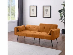 Sofá cama convertible Asiento mullido Diseño minimalista Material tejido Ideal para sala y estudio