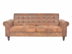 Outlet Sofá cama convertible con reposabrazos de ante sintético marrón Sofás De Piel Sintética