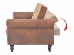 Outlet Sofá cama convertible con reposabrazos de ante sintético marrón Sofás De Piel Sintética