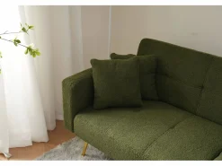 Online Merax Sofá cama convertible de 2 plazas en tejido Sherpa - 175 x 64 x 72 cm - Patas de metal dorado - Verde