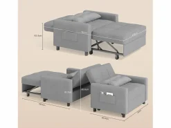 Clearance Sofá cama convertible de 1 plaza, sillón chaise longue, cojines ajustables, almacenamiento, ruedas, plegable AR22-G Gris claro