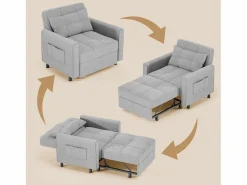 Clearance Sofá cama convertible de 1 plaza, sillón chaise longue, cojines ajustables, almacenamiento, ruedas, plegable AR22-G Gris claro
