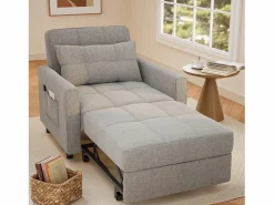 Clearance Sofá cama convertible de 1 plaza, sillón chaise longue, cojines ajustables, almacenamiento, ruedas, plegable AR22-G Gris claro