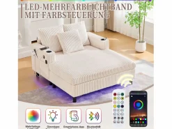Online Sofá cama de 3 plazas - 142 x 128 x 85 cm - con portavasos + puertos USB + LED - terciopelo - Sofá De Terciopelo|Sofá - 3 Plazas