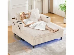 Online Sofá cama de 3 plazas - 142 x 128 x 85 cm - con portavasos + puertos USB + LED - terciopelo - Sofá De Terciopelo|Sofá - 3 Plazas