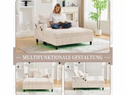 Online Sofá cama de 3 plazas - 142 x 128 x 85 cm - con portavasos + puertos USB + LED - terciopelo - Sofá De Terciopelo|Sofá - 3 Plazas