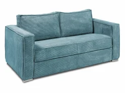 Best Vente-unique Sofá cama de 4 plazas con apertura italiana de pana beige LORETO Azul turquesa