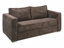 Vente-unique Sofá cama de 4 plazas con apertura italiana de pana beige LORETO