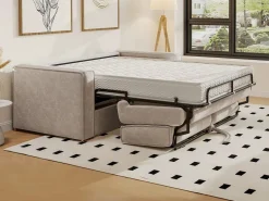 Vente-unique Sofá cama de 3 plazas con apertura italiana de pana LORETO Beige