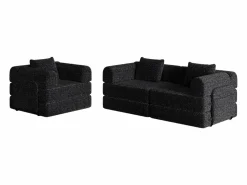 Hauss Spole Sofá cama de 3 plazas con conversión exprés en tela de chenilla negra - Múltiples combinaciones Negro