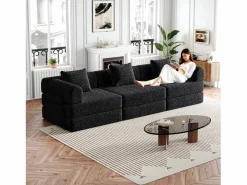 Hauss Spole Sofá cama de 3 plazas con conversión exprés en tela de chenilla negra - Múltiples combinaciones Negro