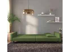 New Sofá cama de 2 plazas con dos almohadas terciopelo oscuro PWFG17126 Verde