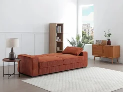 Vente-unique Sofá cama de 3 plazas convertible de terciopelo acanalado color FINORO