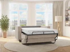 Vente-unique Sofá cama de 3 plazas de apertura rápida de tela colchón de 20 cm ELORYA