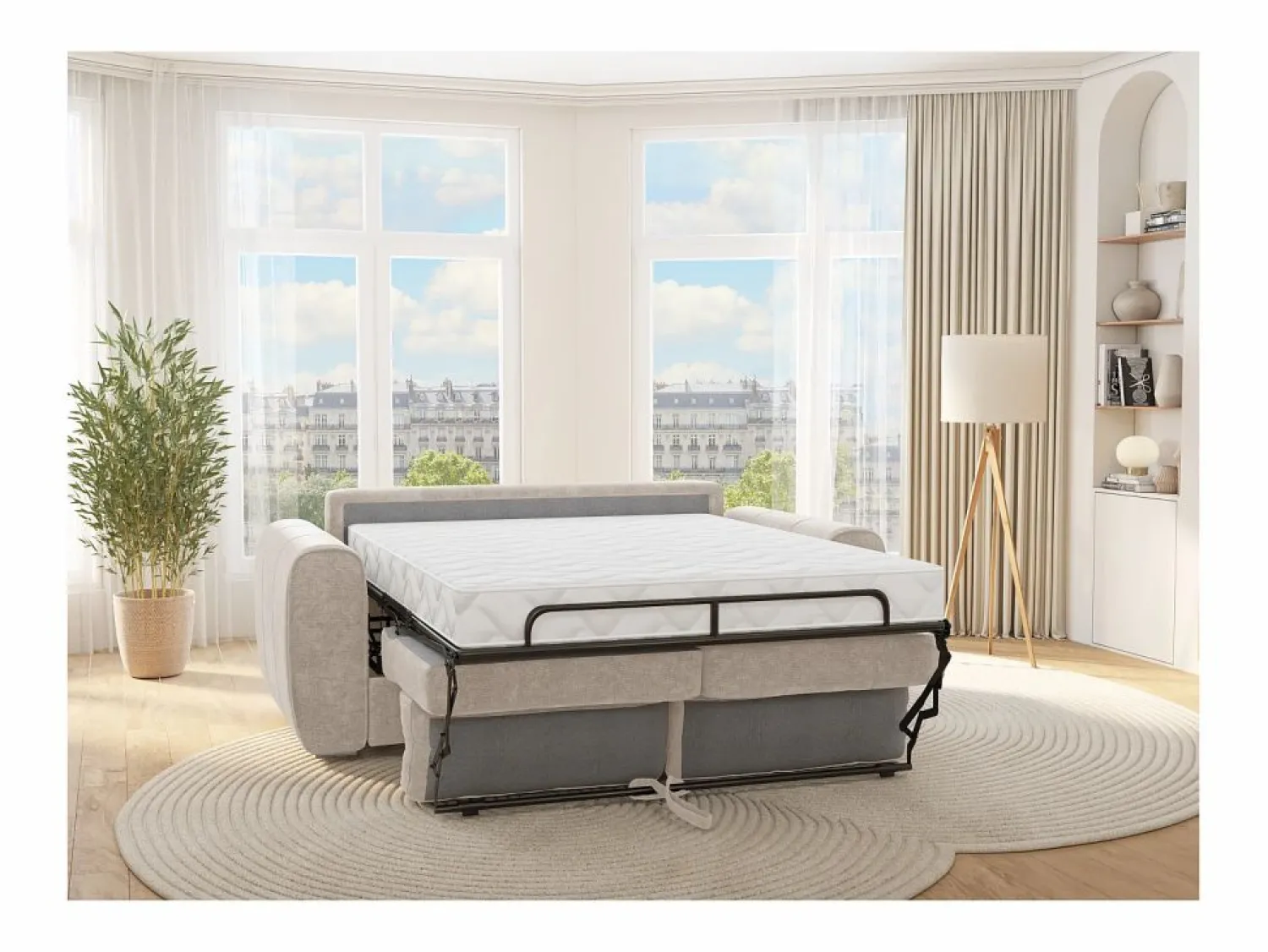 Outlet Sofá cama de 3 plazas de apertura rápida de tela . Cama de 140 cm - Colchón de 22 cm BOLIPO Sofá - 3 Plazas|Sofá Cama