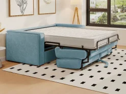 Hot Sofá cama de 3 plazas de apertura rápida de pana beige LORETO Sofá De Terciopelo|Sofá - 3 Plazas