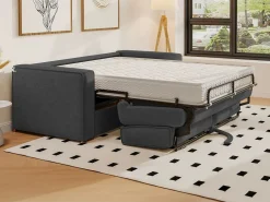 Online Sofá cama de 3 plazas de apertura rápida de pana beige LORETO Sofá De Terciopelo|Sofá - 3 Plazas