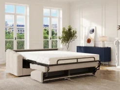 Clearance Sofá cama de 3 plazas de apertura rápida en tela texturizada colchón de 22 cm DARIELO Sofás Y Sillones