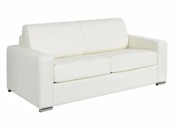 Discount Vente-unique Sofá cama de 3 plazas de cuero - Cama de 140 cm - Colchón de 14 cm - CALITO Blanco