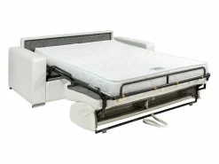 Discount Vente-unique Sofá cama de 3 plazas de cuero - Cama de 140 cm - Colchón de 14 cm - CALITO Blanco