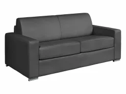 Vente-unique Sofá cama de 3 plazas de cuero - Cama de 140 cm - Colchón de 18 cm - CALITO Gris