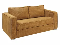 Clearance Sofá cama de 3 plazas de pana amarillo 140 cm 18 cm LORETO Sofá De Terciopelo|Sofá - 3 Plazas
