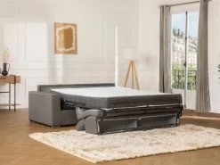 New Vente-unique Sofá cama de 3 plazas de tela de apertura rápida colchón - VIZIR Gris
