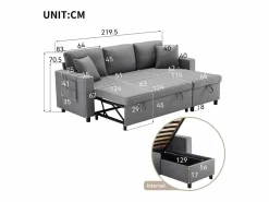 Outlet Sofá cama de 3 plazas en L con función de dormir - Chaise longue con almacenaje - Lino oscuro Todos Los Sofás|Sofá - 3 Plazas
