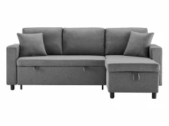 Outlet Sofá cama de 3 plazas en L con función de dormir - Chaise longue con almacenaje - Lino oscuro Todos Los Sofás|Sofá - 3 Plazas