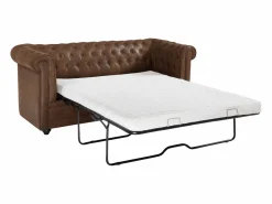 Vente-unique Sofá cama de 3 plazas en microfibra con aspecto de cuero envejecido CHESTERFIELD