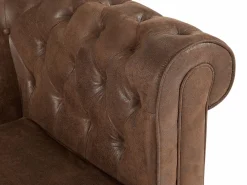 Vente-unique Sofá cama de 3 plazas en microfibra con aspecto de cuero envejecido CHESTERFIELD