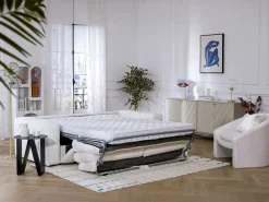 Vente-unique Sofá cama de 4 plazas en tela bouclé colchón de 16 cm ISSORO