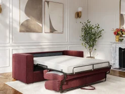 Best Vente-unique Sofá cama de 3 plazas exprés tejido chenilla burdeos cama 140cm - 14cm LORETO Granate